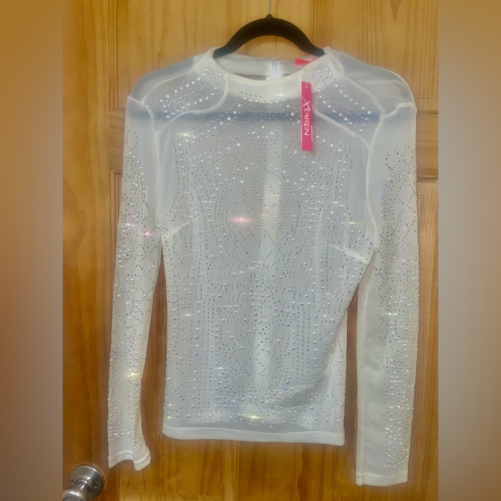 Sheer Beaded Long Sleeved Top